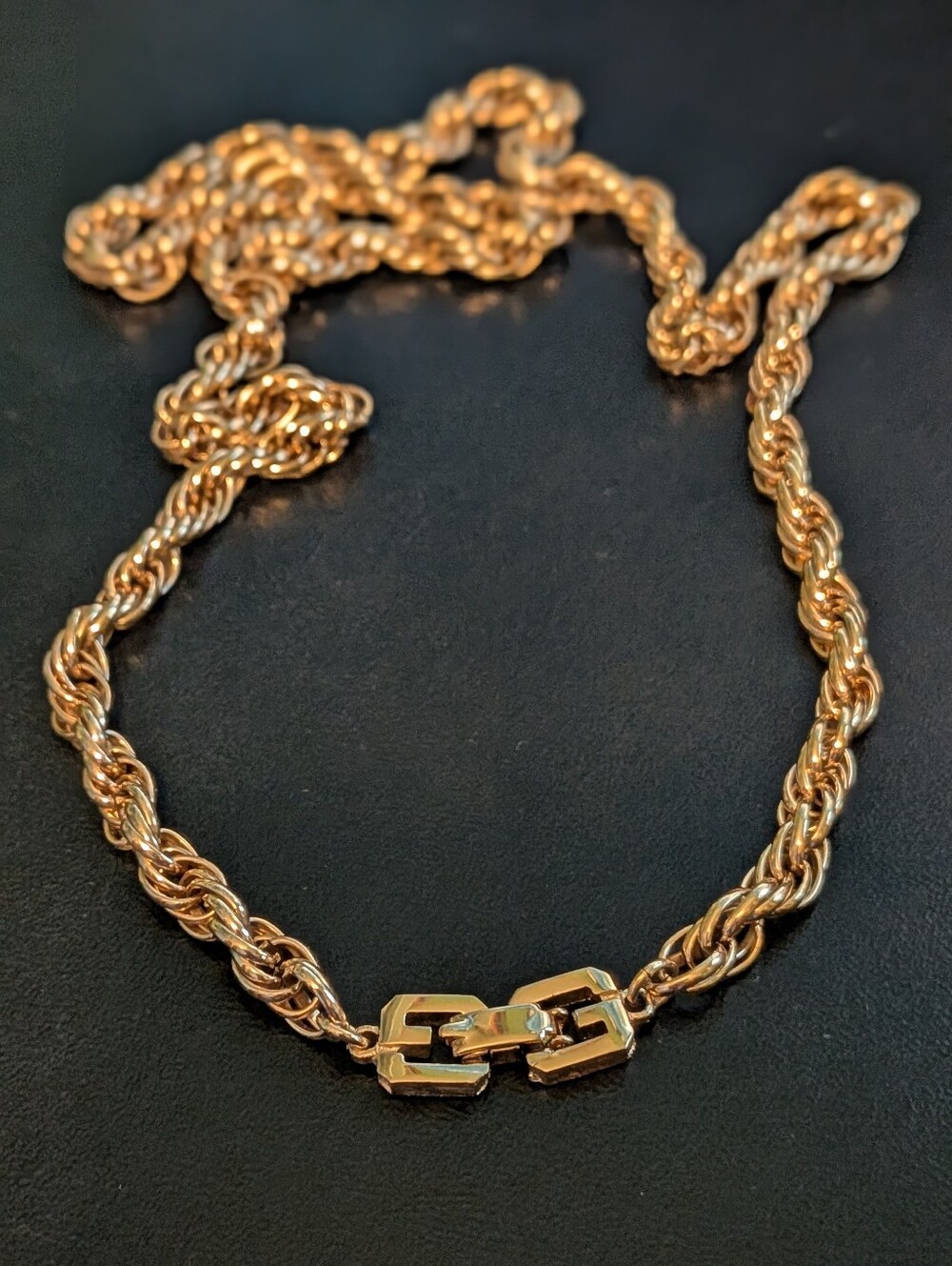 Vintage Givenchy Gold Tone Rope Chain Necklace 24" Matinee Length 4G Logo Clasp